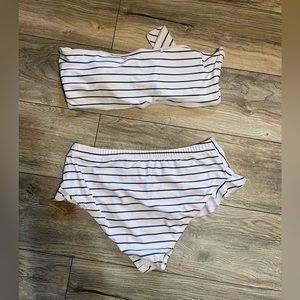 Shein Striped Strapless Bandeau Two Piece Swimsuit White Blue - Size 2XL